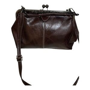 Crossbody Bag with Long Adjustable Strap and Short Hand Strap W Brown/Dark Gray